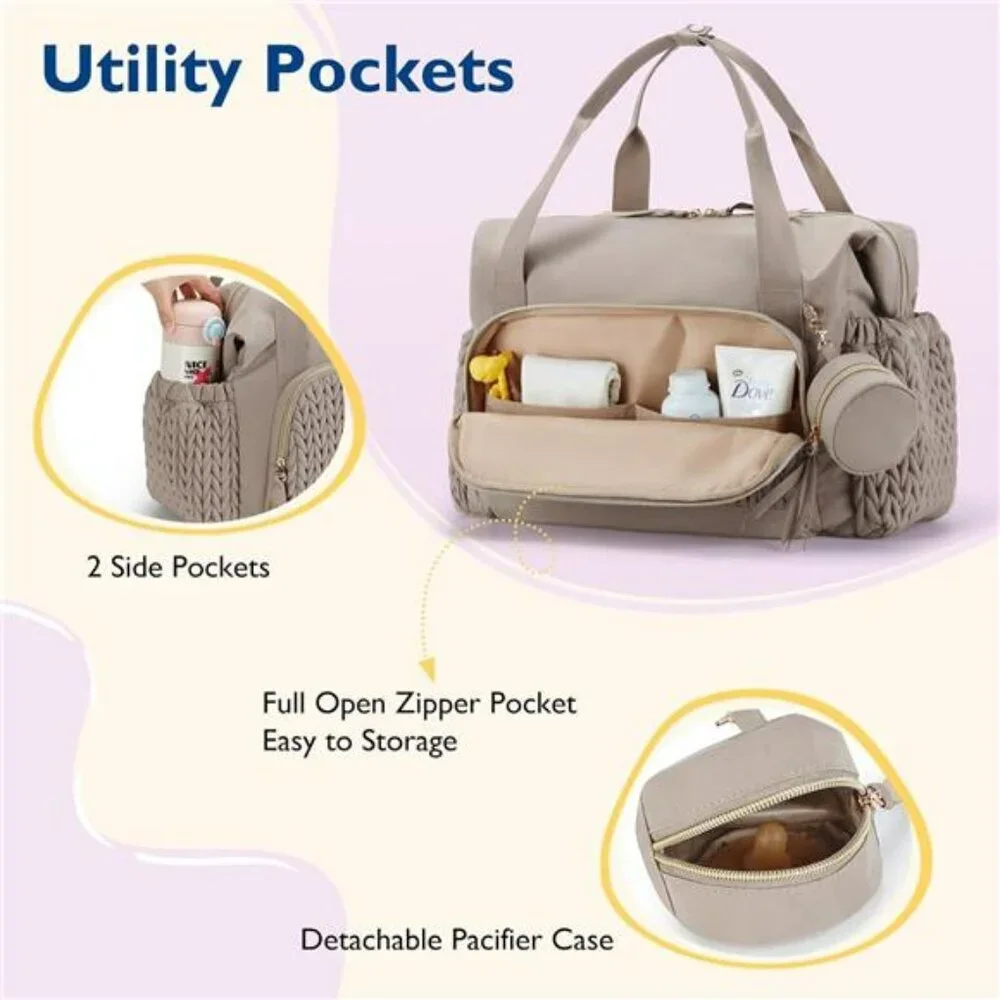 Large Diaper Tote Bag Travel Baby Hospital Bag with Changing Pad Pockets